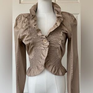 Bamboo Traders Ruffle & Smocking Crop Jacket Size Med